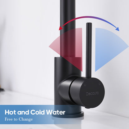 Decaura Black Basin Mixer Tap Swivel Arm Bathroom Vanity Sink Faucet Round Form