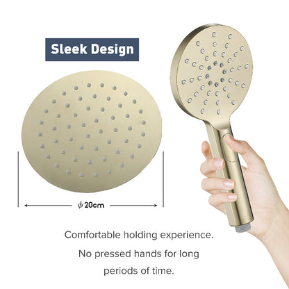 Decaura 8" Rain Shower Head Set Brushed Gold 2 in 1 System Gooseneck Arm