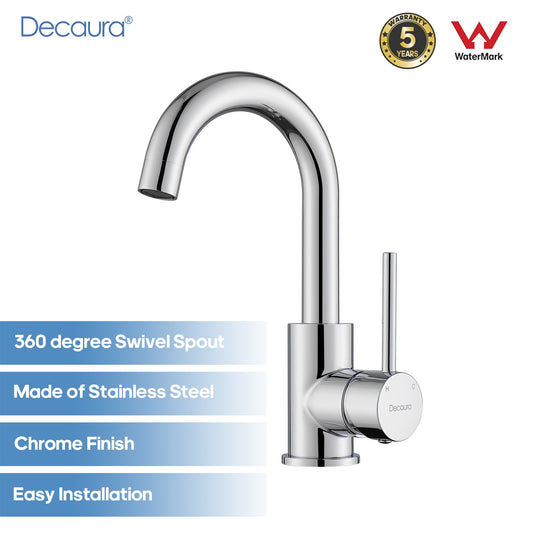 Decaura Bathroom Basin Mixer Tap Chrome Swivel Gooseneck Arm 170mm Spout Height