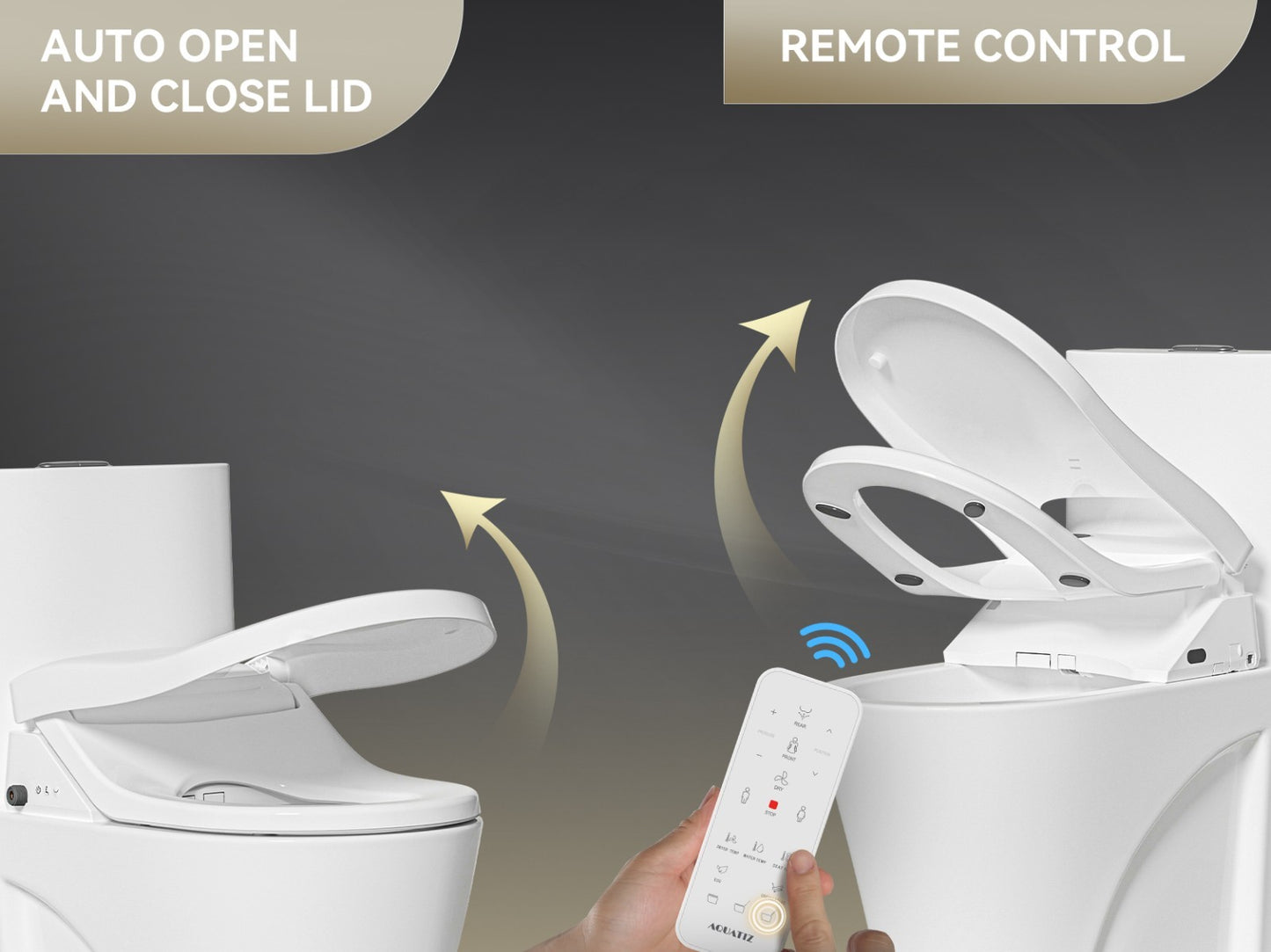 AQUATIZ D-Shaped Smart Bidet Seat, Auto Open/Close Lid, Oscillating Wash