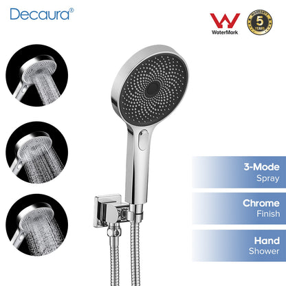 Decaura Shower Handset large Spray 3-Mode Hand Held Shower Head Set Chrome