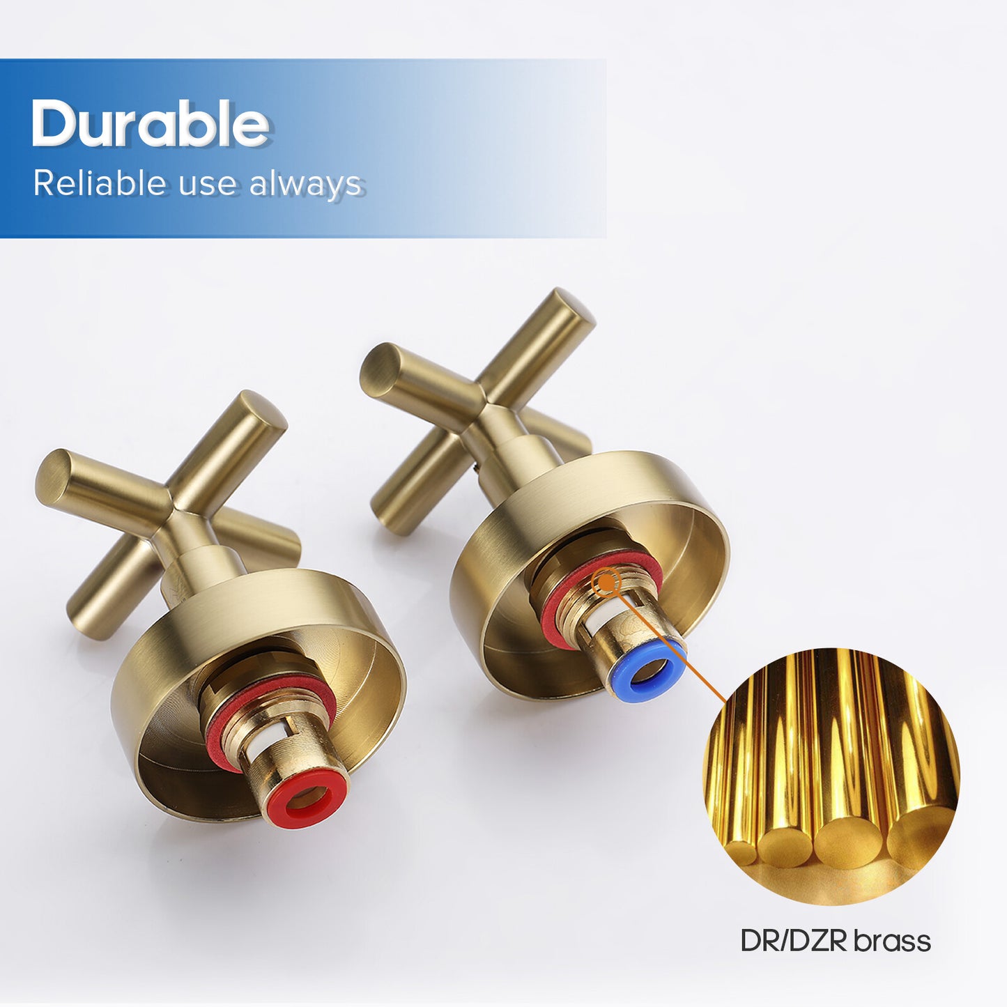 Decaura Bath Spout and Shower Taps 1/4 Turn Brushed Gold Cross Handle Bathroom