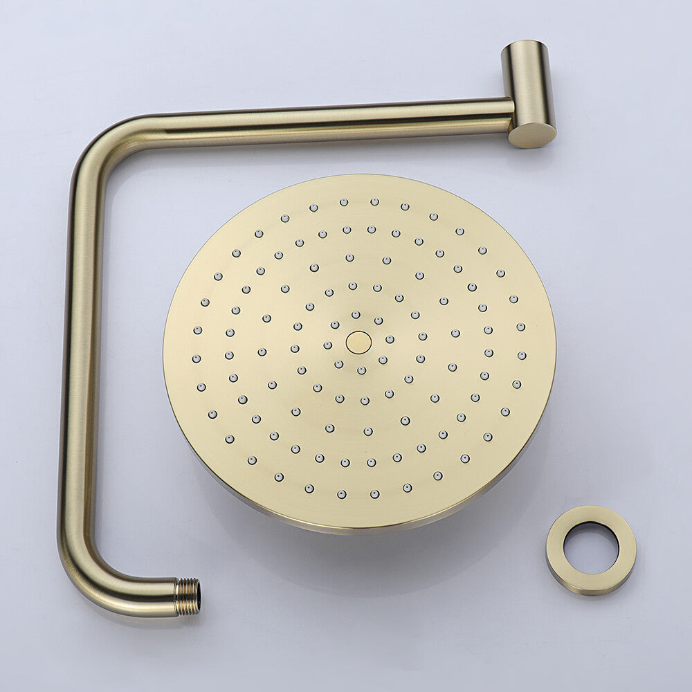 Decaura Shower Head Set Brushed Gold Round Rail Set Shower Mixer Tap Wall Mount
