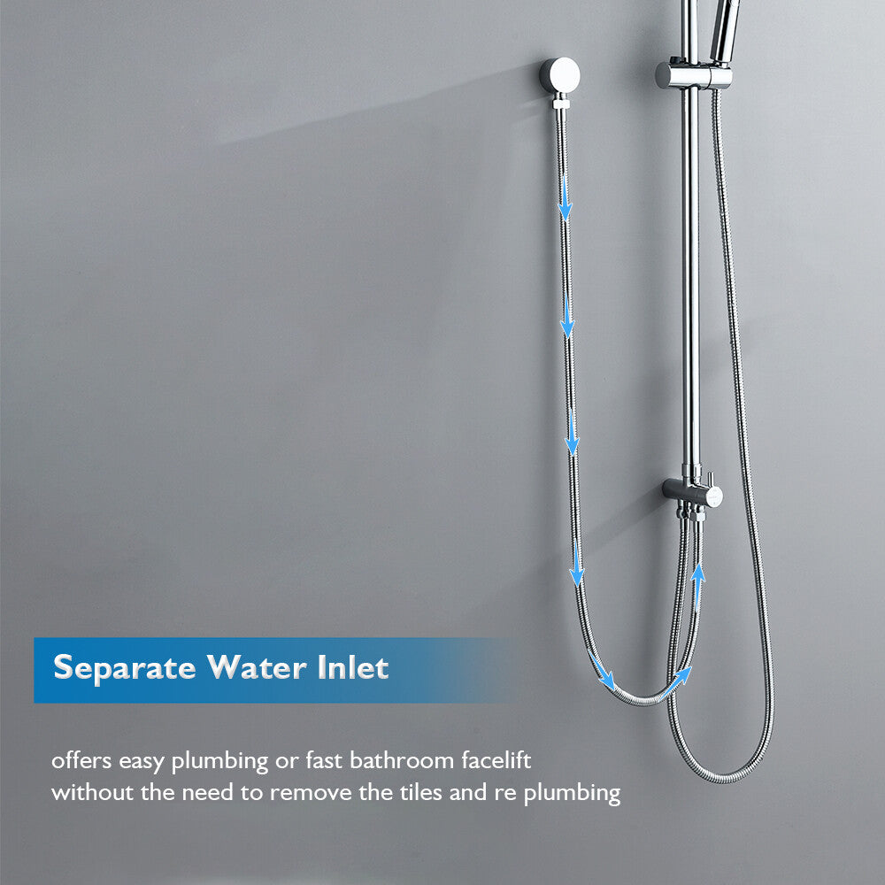 Decaura Dual Shower Head Set 8" Rain Shower Square free Water Inlet Chrome