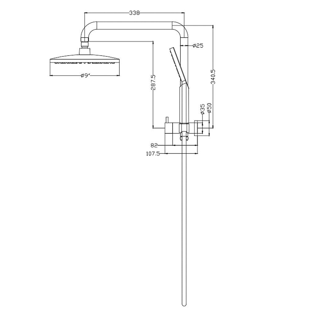 Decaura 9" Rain Shower Head Set Black Gooseneck Shower Arm Round Wall Mounted