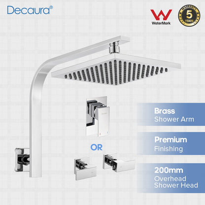 Decaura 8" Rain Shower Head Gooseneck Shower Arm Set Shower Mixer Tap Square