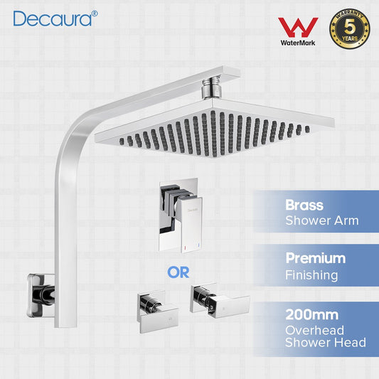 Decaura 8" Rain Shower Head Gooseneck Shower Arm Set Shower Mixer Tap Square