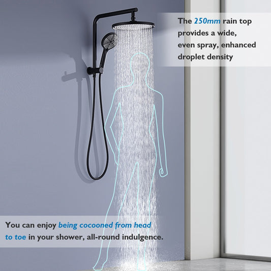 Decaura Black Shower Head Set 10 Inch Rainfall+3-Mode Hand Held Gooseneck Arm