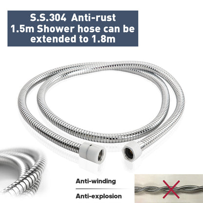 WELS Round Hand Held Shower Head+1.5m Shower Hose 3-Mode Spray Chrome