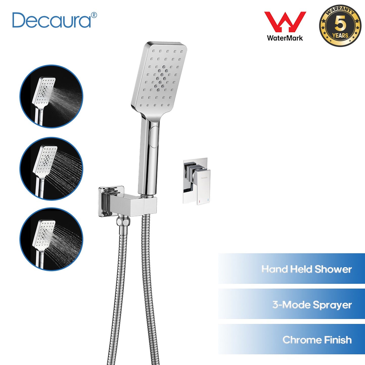 WELS Hand Held Shower Head Set Chrome Shower Handset Shower Taps Square