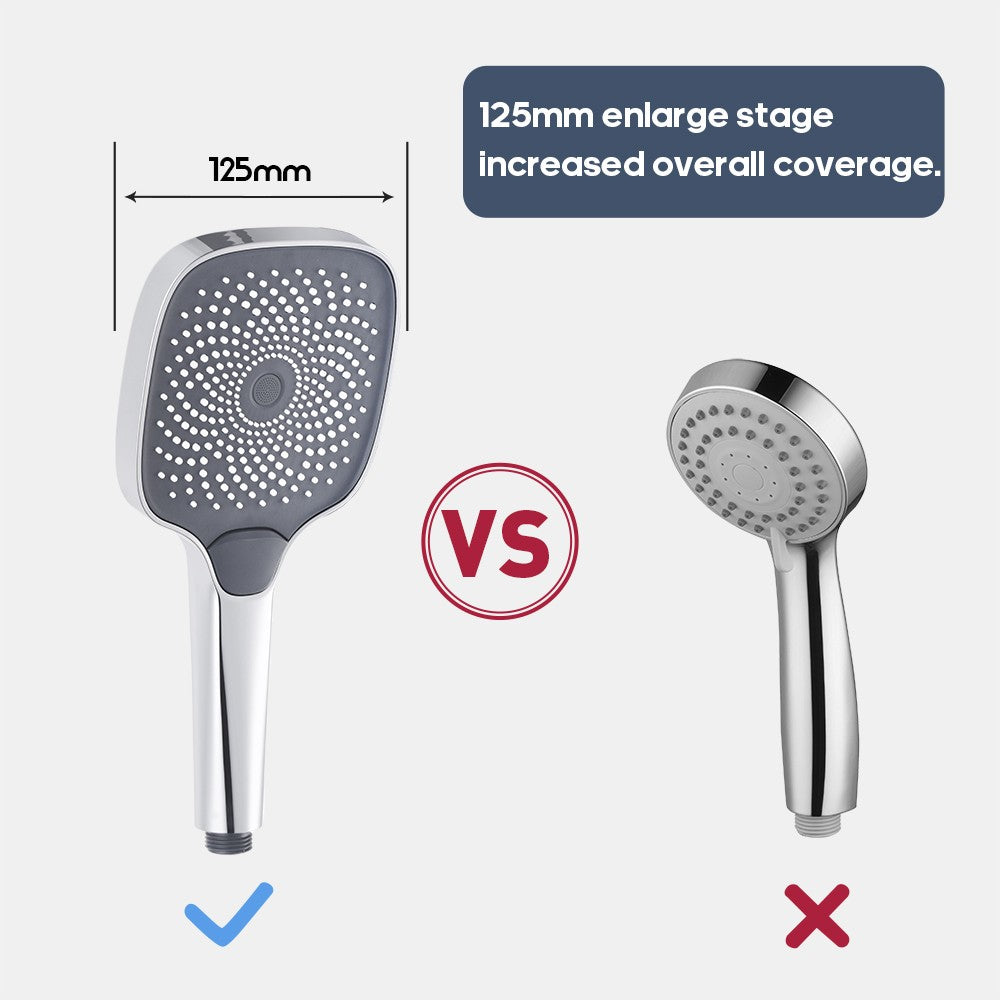 Decaura large Shower Hand Held Shower Head 3-Mode Sprayer Square Chrome Bathroom