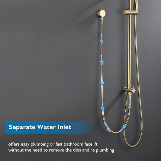 Decaura 9" Rain Shower Head Set Brushed Gold Separate Water Inlet Elbow Round