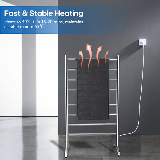 Decaura Heated Towel Rail Freestanding 304 Stainless Steel 8 Rungs Chrome