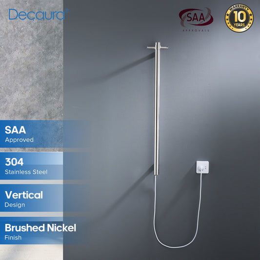 Decaura Wall Mounted Heated Towel Rail Rack Vertical 1 Bar 304 Stainless Steel