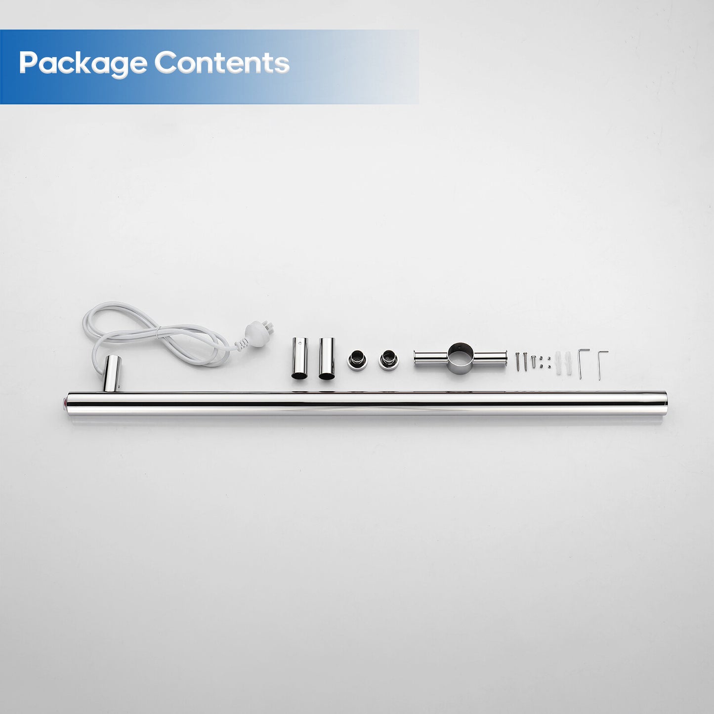 Decaura Wall Mounted Heated Towel Rail Vertical Chrome 304 Stainless Steel Round