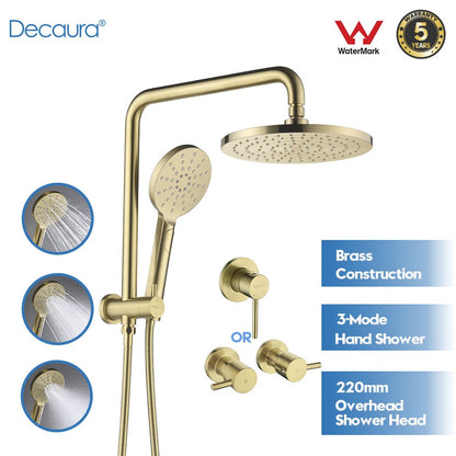 Decaura 9" 2 in 1 Shower Head Set Brushed Gold Gooseneck Arm Wall Tapware Mixer