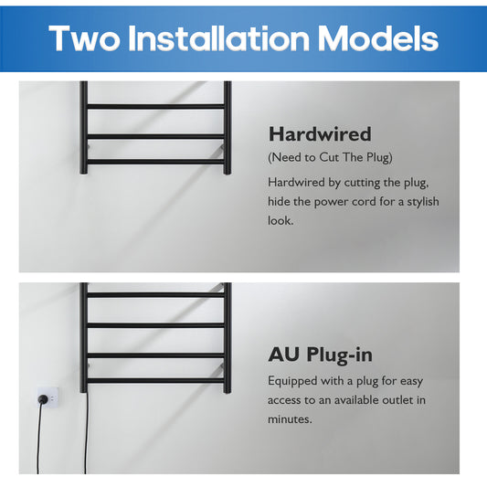 Decaura Wall Mounted Heated Towel Rail Black 5 Rungs 304 Stainless Steel Round