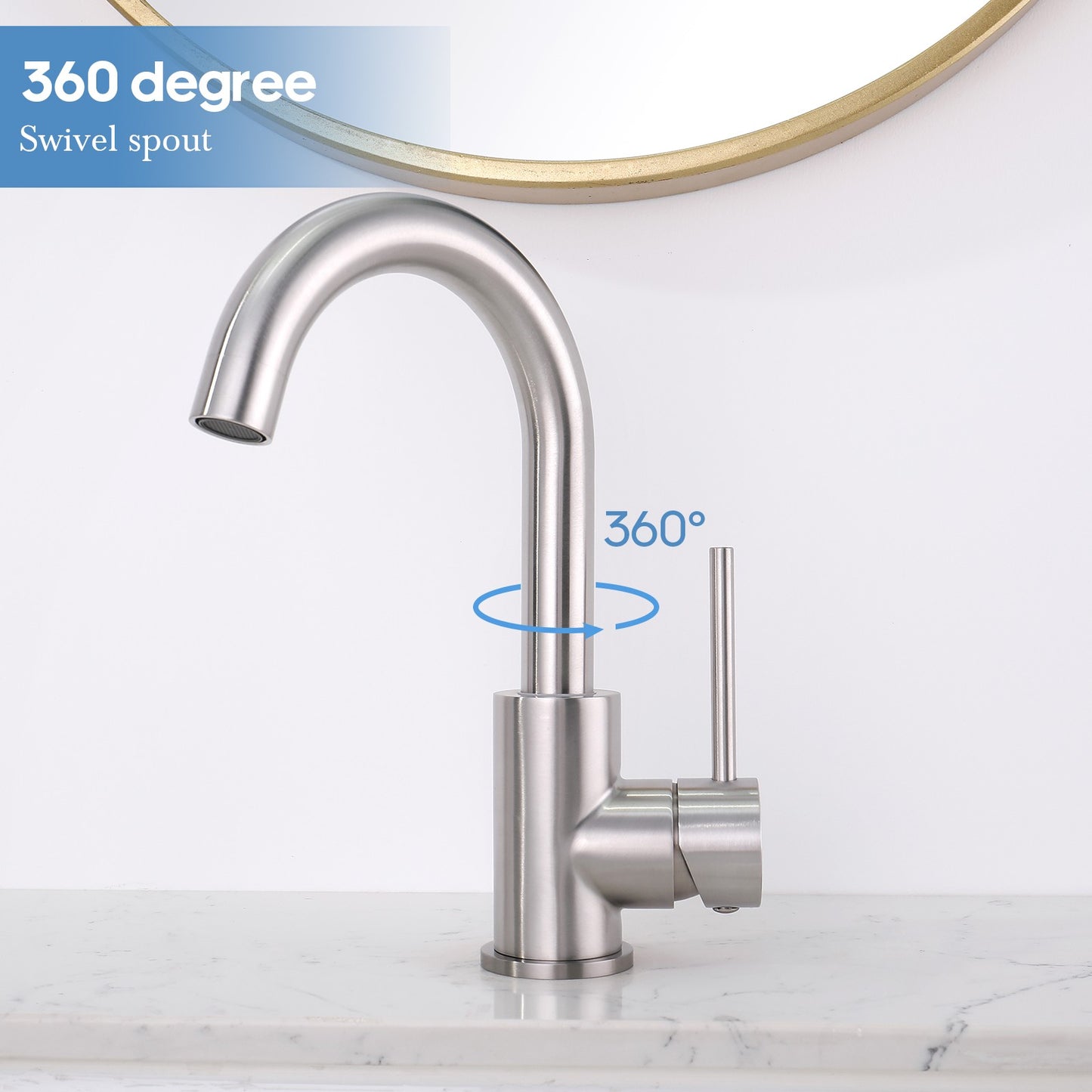 Decaura Bathroom Basin Mixer Tap Brushed Nickel with Swivel Arm 243mm tall