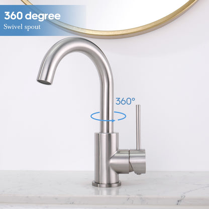 Decaura Bathroom Basin Mixer Tap Brushed Nickel with Swivel Arm 243mm tall