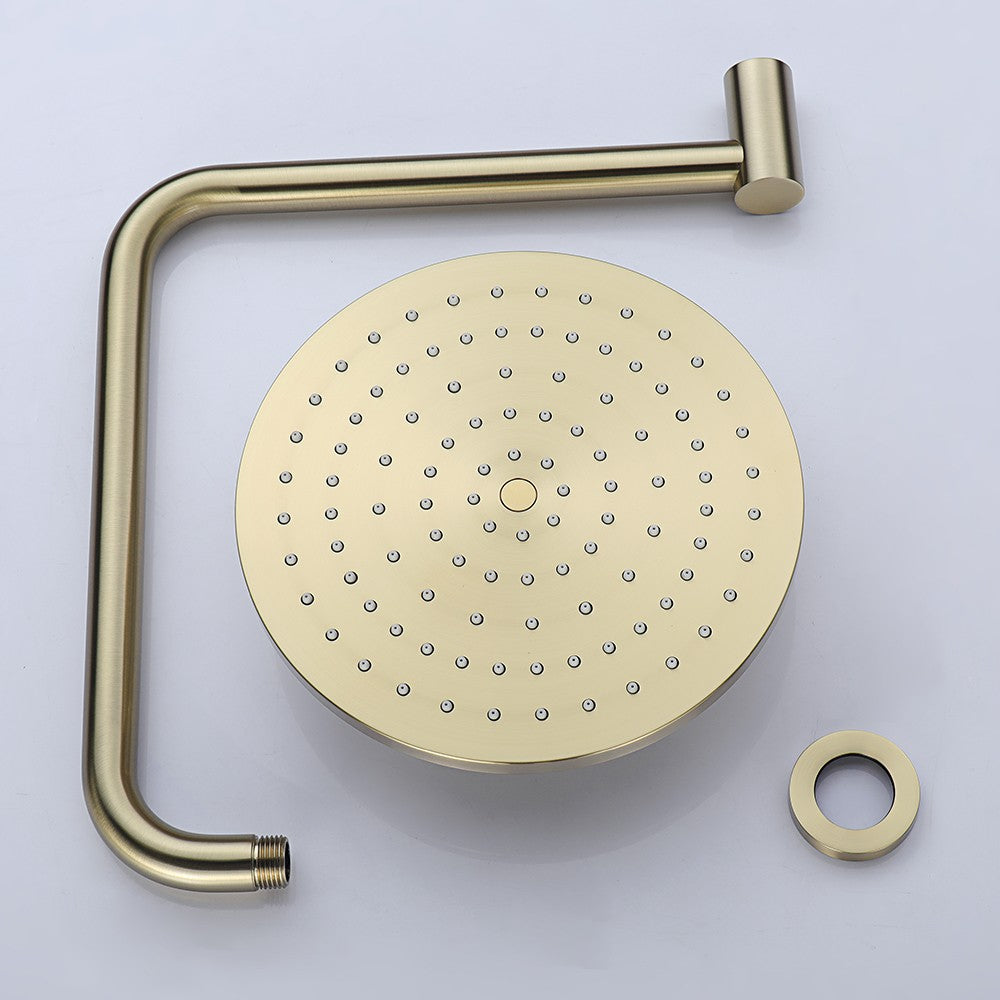 WELS 9" Rain Shower Head with Gooseneck Shower Arm Brushed Gold Overhead