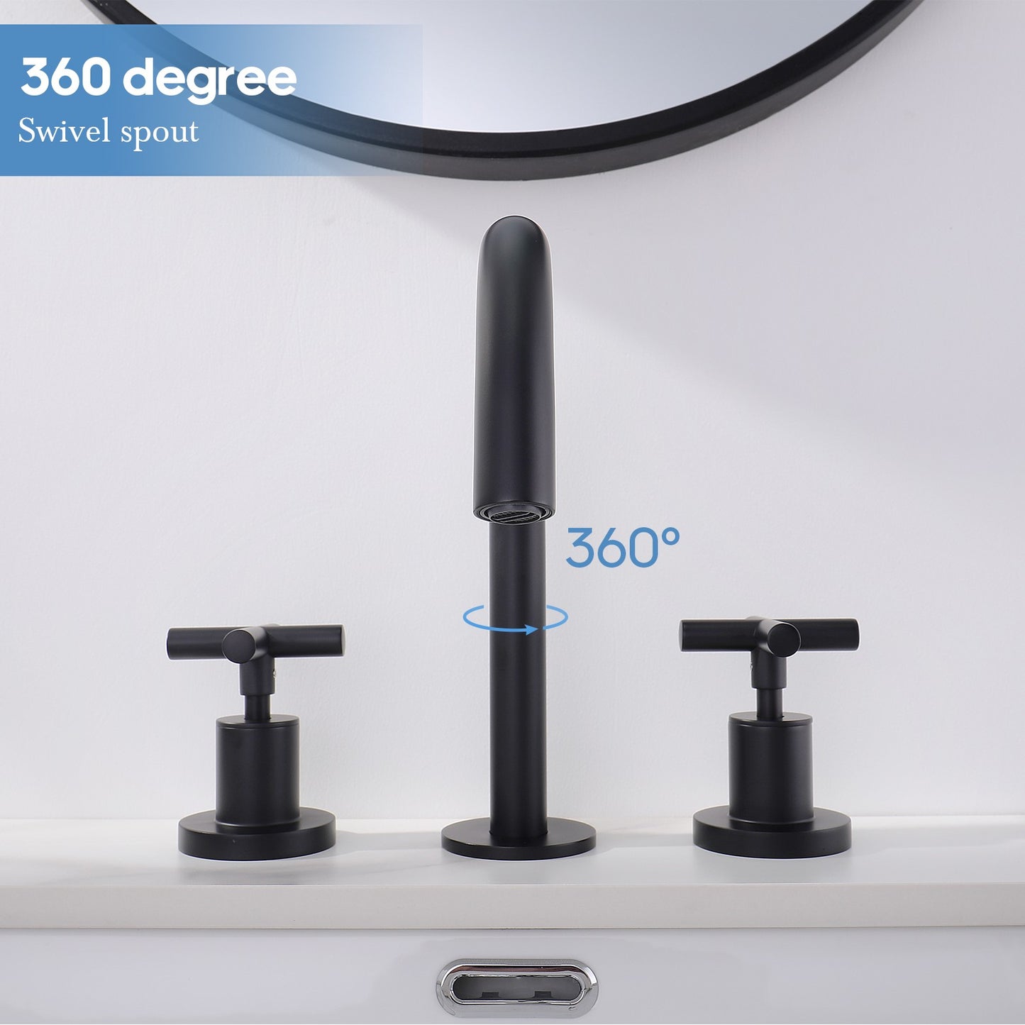 Decaura Black Basin Tap Set Cross Handle 1/4 Turn Swivel Spout Bathroom Vanity