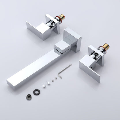 Decaura Square swivel Bath Spout and Wall Taps Set Chrome for Bathtub/Basin