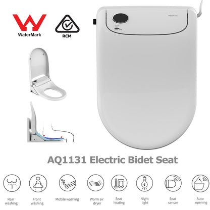 AQUATIZ D-Shaped Smart Bidet Seat, Auto Open/Close Lid, Oscillating Wash