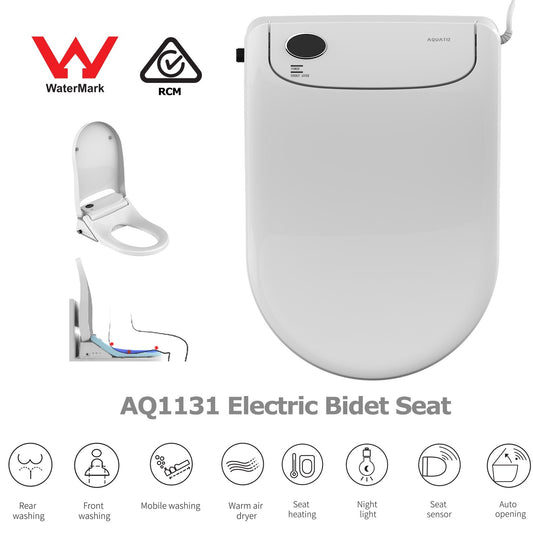 AQUATIZ D-Shaped Smart Bidet Seat, Auto Open/Close Lid, Oscillating Wash