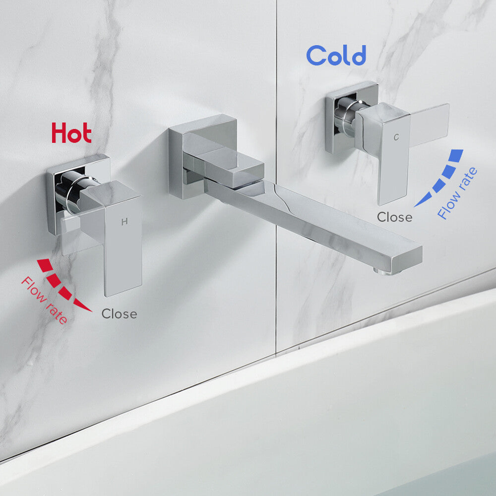 Decaura Square swivel Bath Spout and Wall Taps Set Chrome for Bathtub/Basin