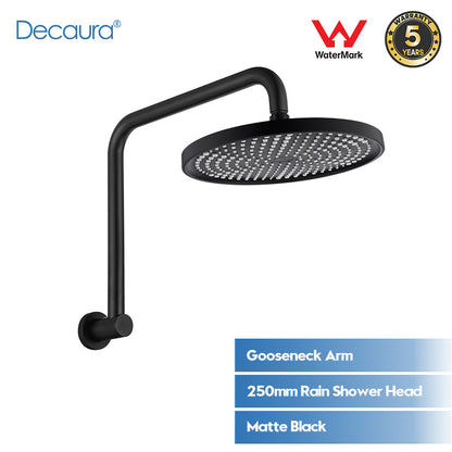 Decaura 10" Rain Shower Head and Brass Gooseneck Shower Arm Set Round Black
