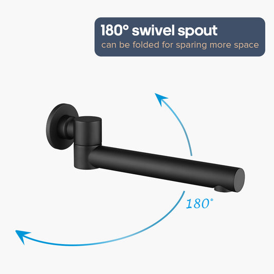 Round Basin/Bath Outlet Spout Brass Swivel Black 248mm Bathroom Wall Mounted