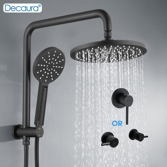 Decaura Rain Shower Head Set 9" Round 2 in 1 Gooseneck Tapware Mixer Taps Black