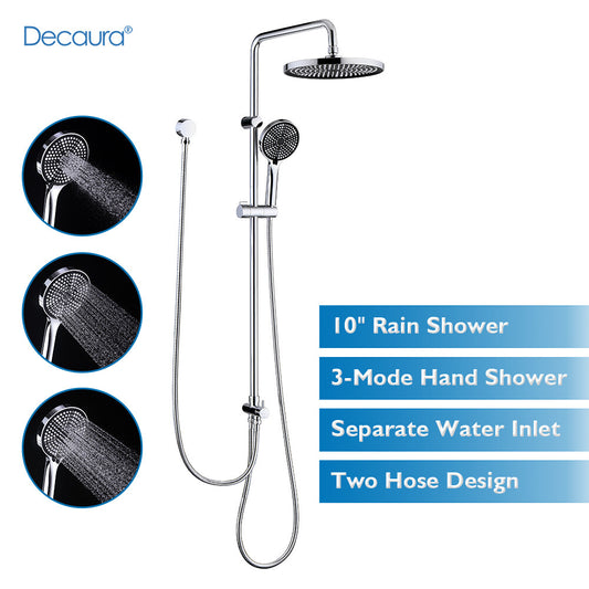 Decaura dual shower head set 10" rain shower head gooseneck shower arm chrome