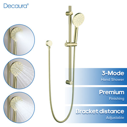 Decaura Shower Head Set Brushed Gold Round Rail Set Shower Mixer Tap Wall Mount