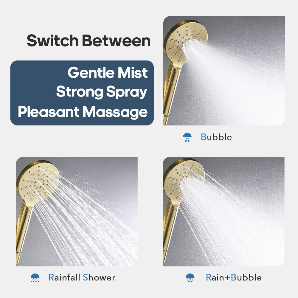 Decaura 9" Rain Shower Head Set Brushed Gold Gooseneck Arm 3-Mode Hand Held