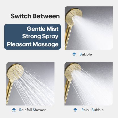 Decaura 9" Rain Shower Head Set Brushed Gold Gooseneck Arm 3-Mode Hand Held