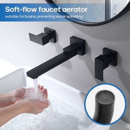 Decaura Square Bath Tap and 180° Swivel Bath Spout Set Wall Mount Black Bathroom