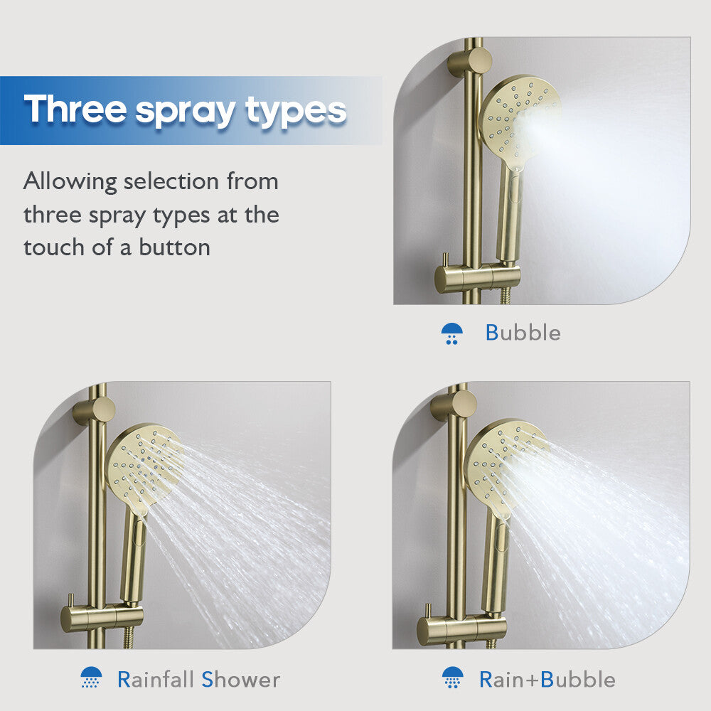 Decaura Brushed Gold Hand Held Shower Head on Sliding Rail Set Adjustable