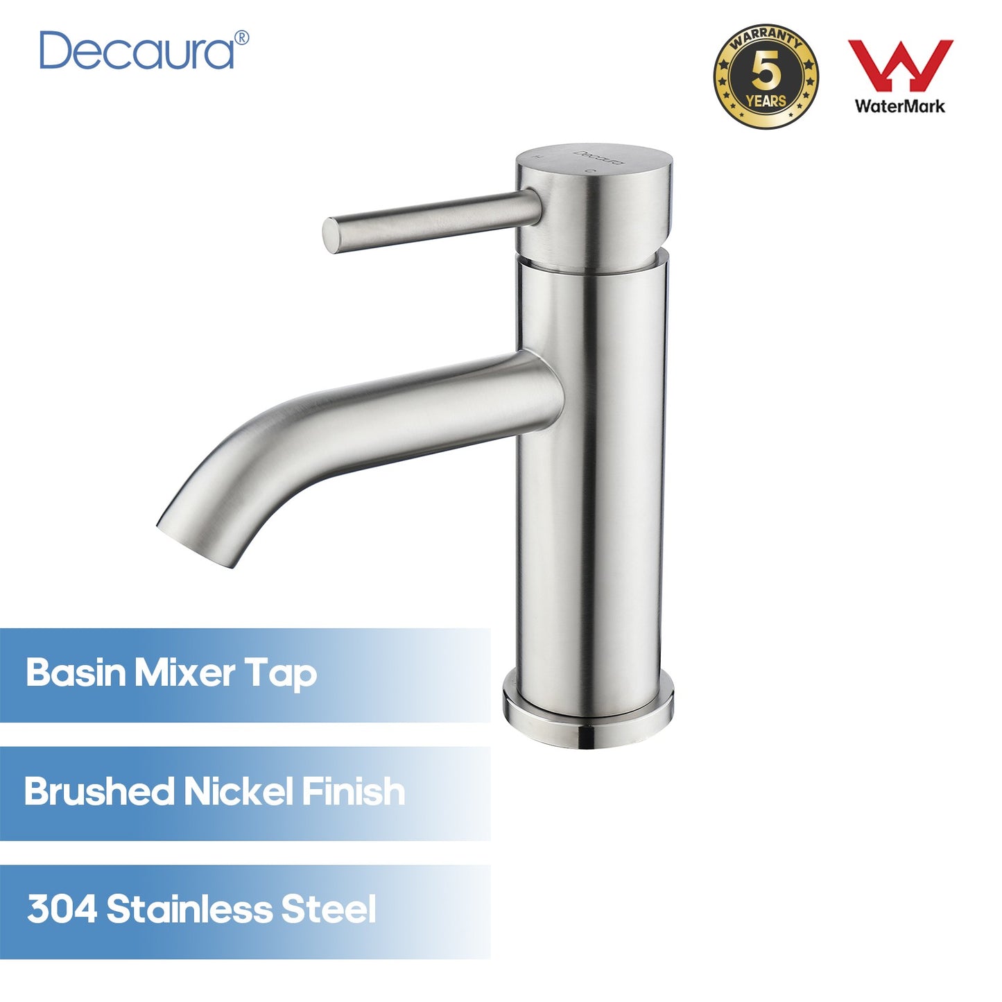 Decaura Bathroom Basin Mixer Tap Brushed Stainless Steel Vanity Basin Taps
