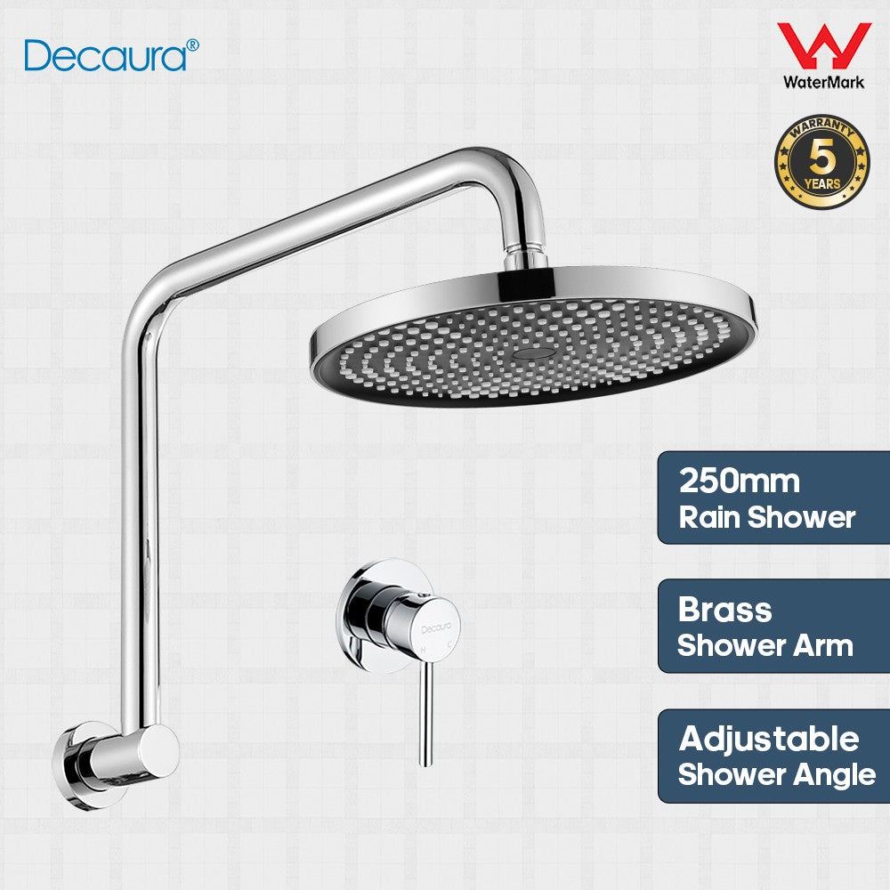 Decaura 10" Rain Shower Head Set Chrome Round Gooseneck Shower Arm Wall Tapware