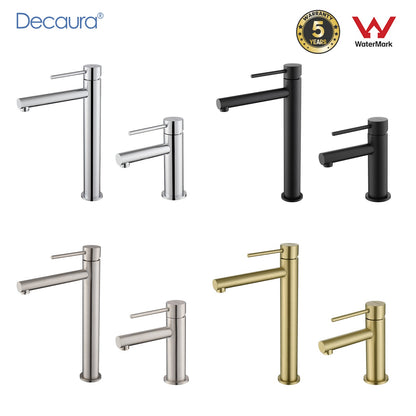 Decaura Bathroom Basin Mixer Tap Stainless Steel Round Chrome/Brushed/Black/Gold