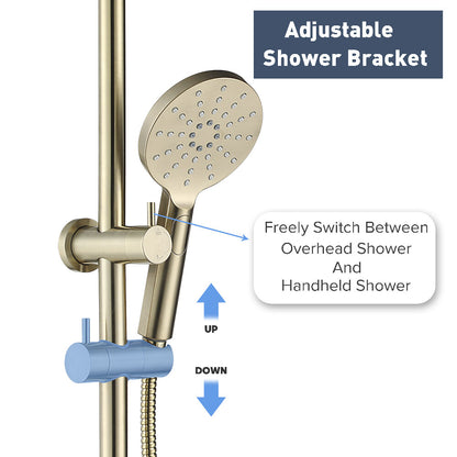 Decaura Shower Head Set Brushed Gold Round Rail Set Shower Mixer Tap Wall Mount