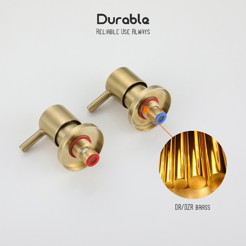 Decaura Shower Head Set Brushed Gold Round Rail Set Shower Mixer Tap Wall Mount