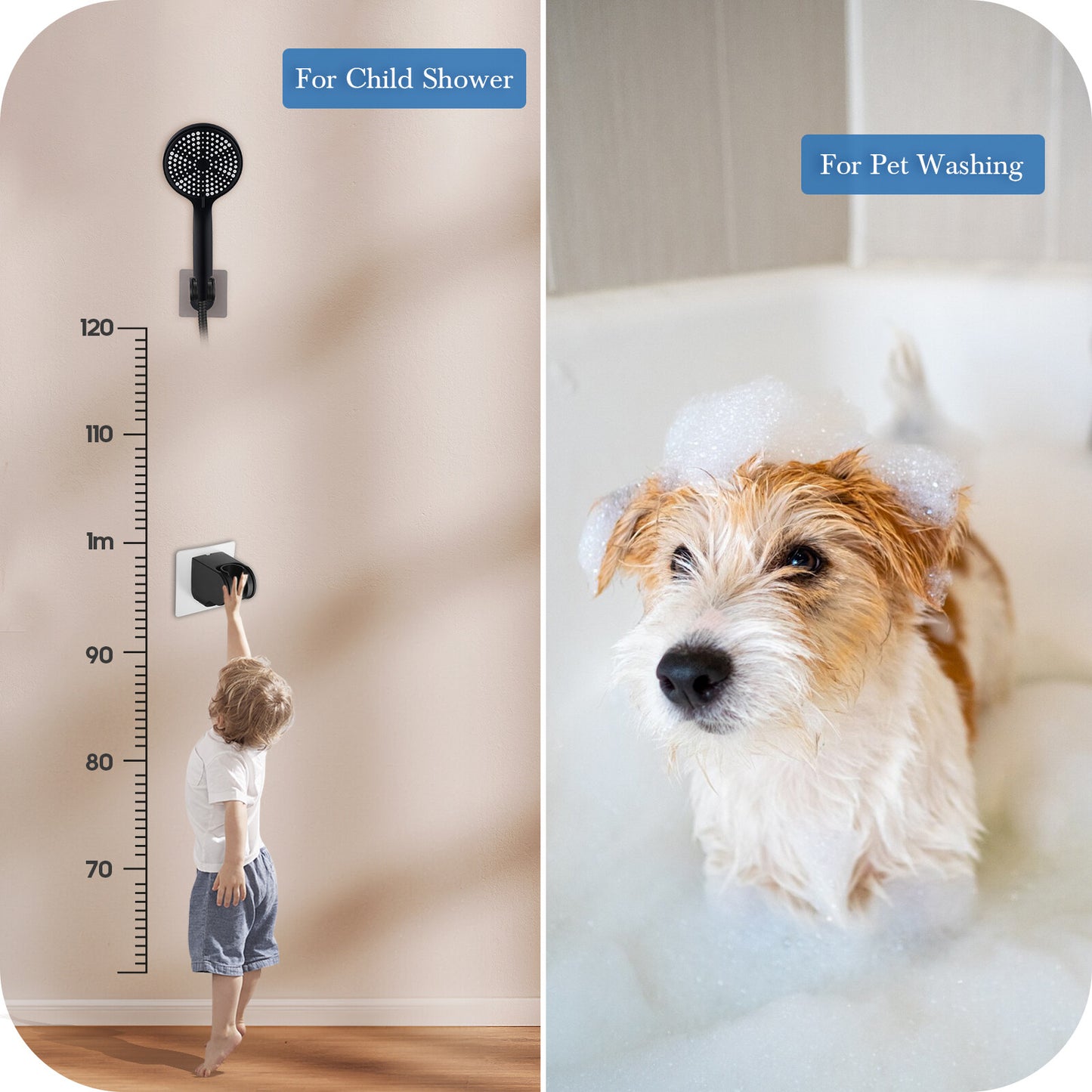 2PCS Hand Held Shower Head Holder Wall Mount Self Adhesive Black