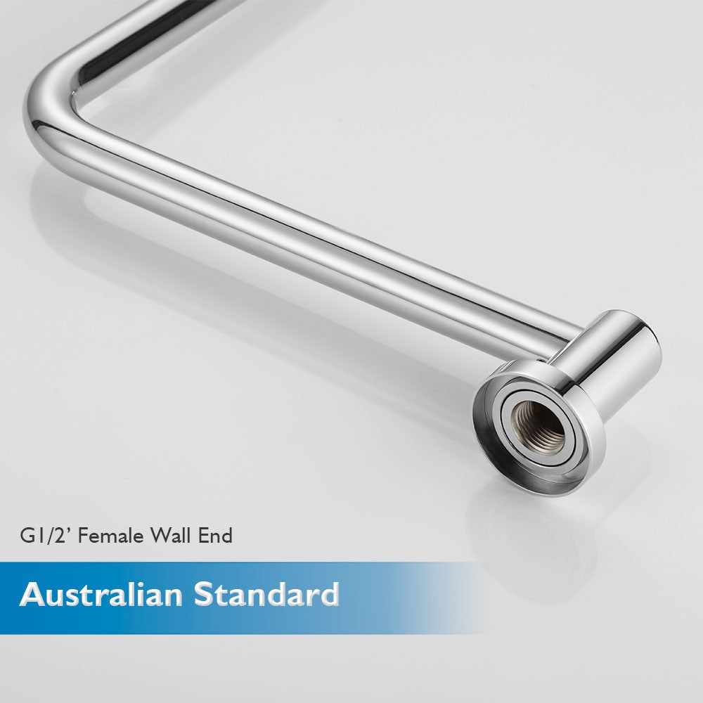 Decaura 10" Rain Shower Head Set Chrome Round Gooseneck Shower Arm Wall Tapware