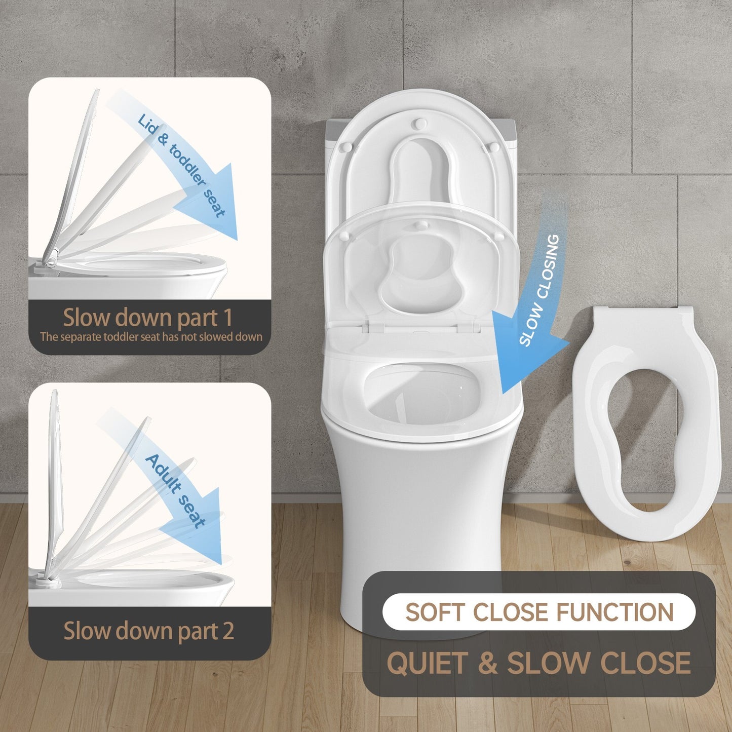 AQUATIZ Blue D-Shaped Family Toilet Seat with Built-in Potty Training Seat