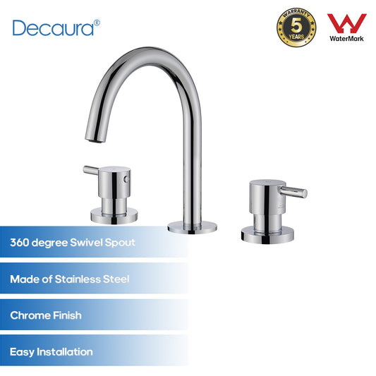 Decaura Basin Tap Set 2 Handles Chrome Swivel Gooseneck Spout and 1/4 turn Taps