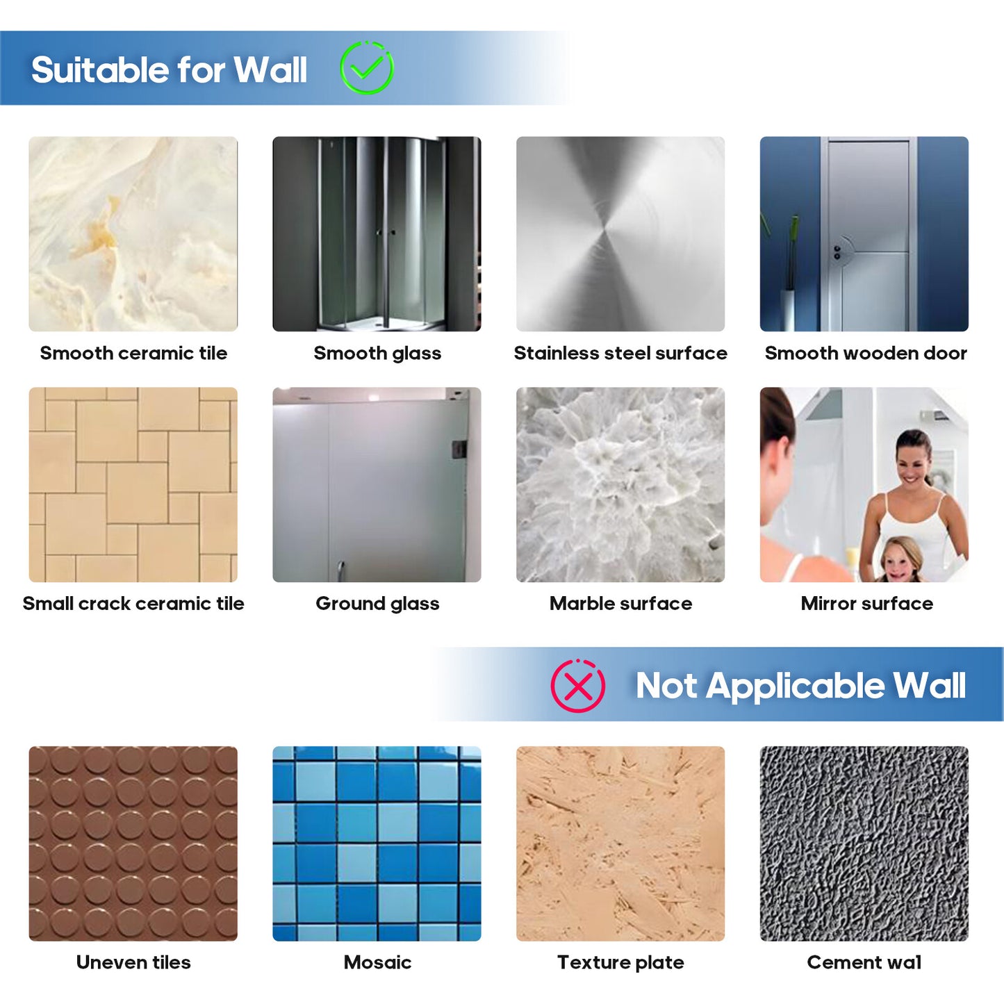 Hand Held Shower Head Set Black Square with Adhesive Head Holder and 1.5m Hose