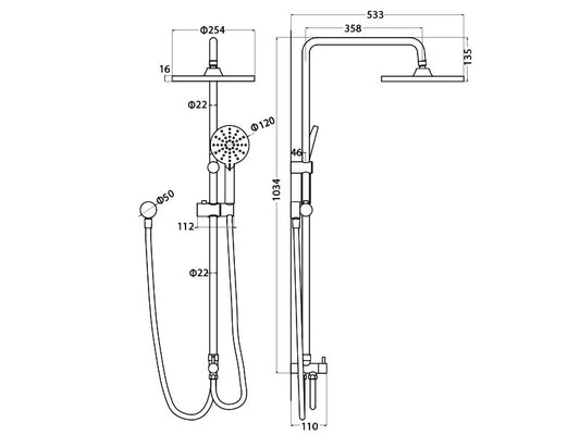 Decaura 10" Rain Shower Head Set Chrome Separate Water Inlet Elbow Wall Taps