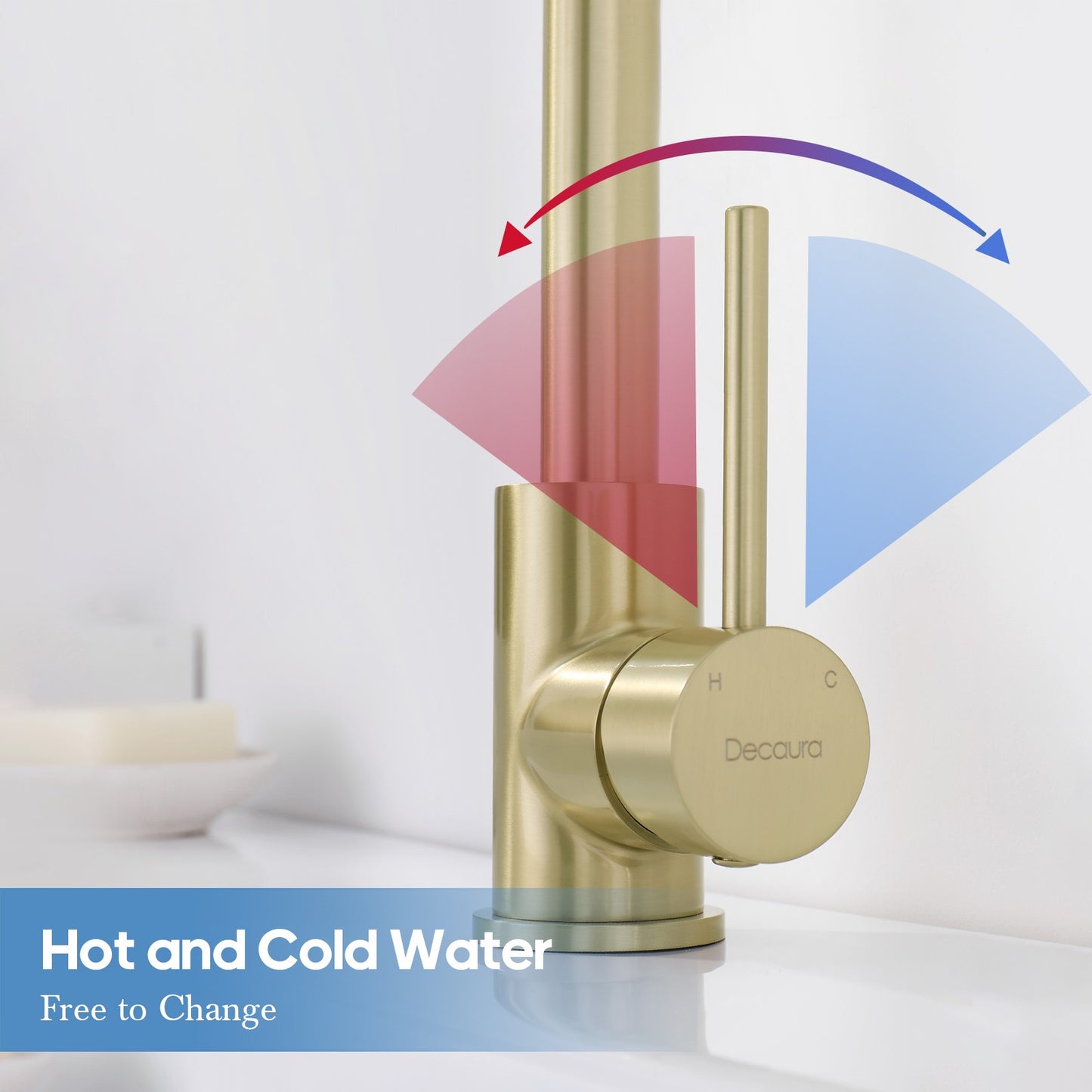 Decaura Brushed Gold Bathroom Basin Mixer Tap Round Swivel Arm Vanity Faucet